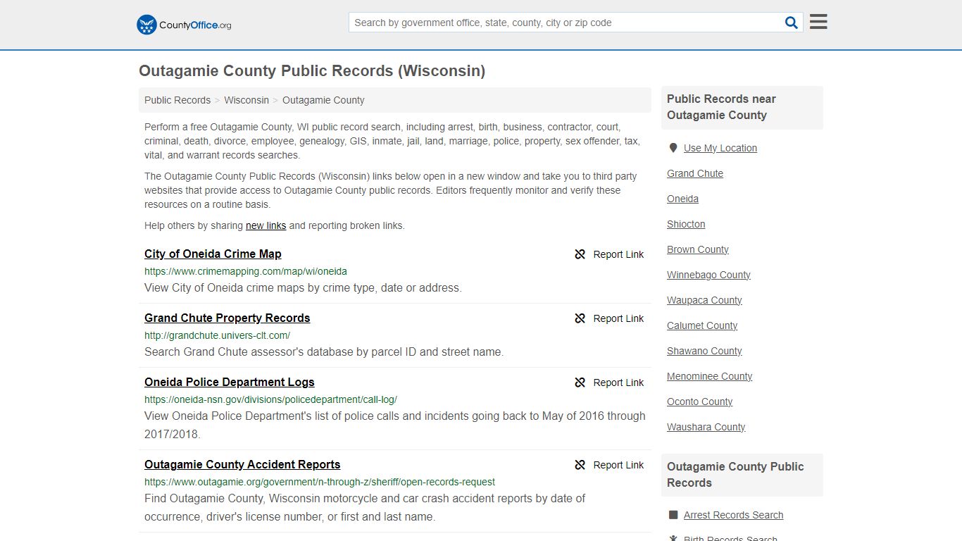Public Records - Outagamie County, WI (Business, Criminal, GIS ...